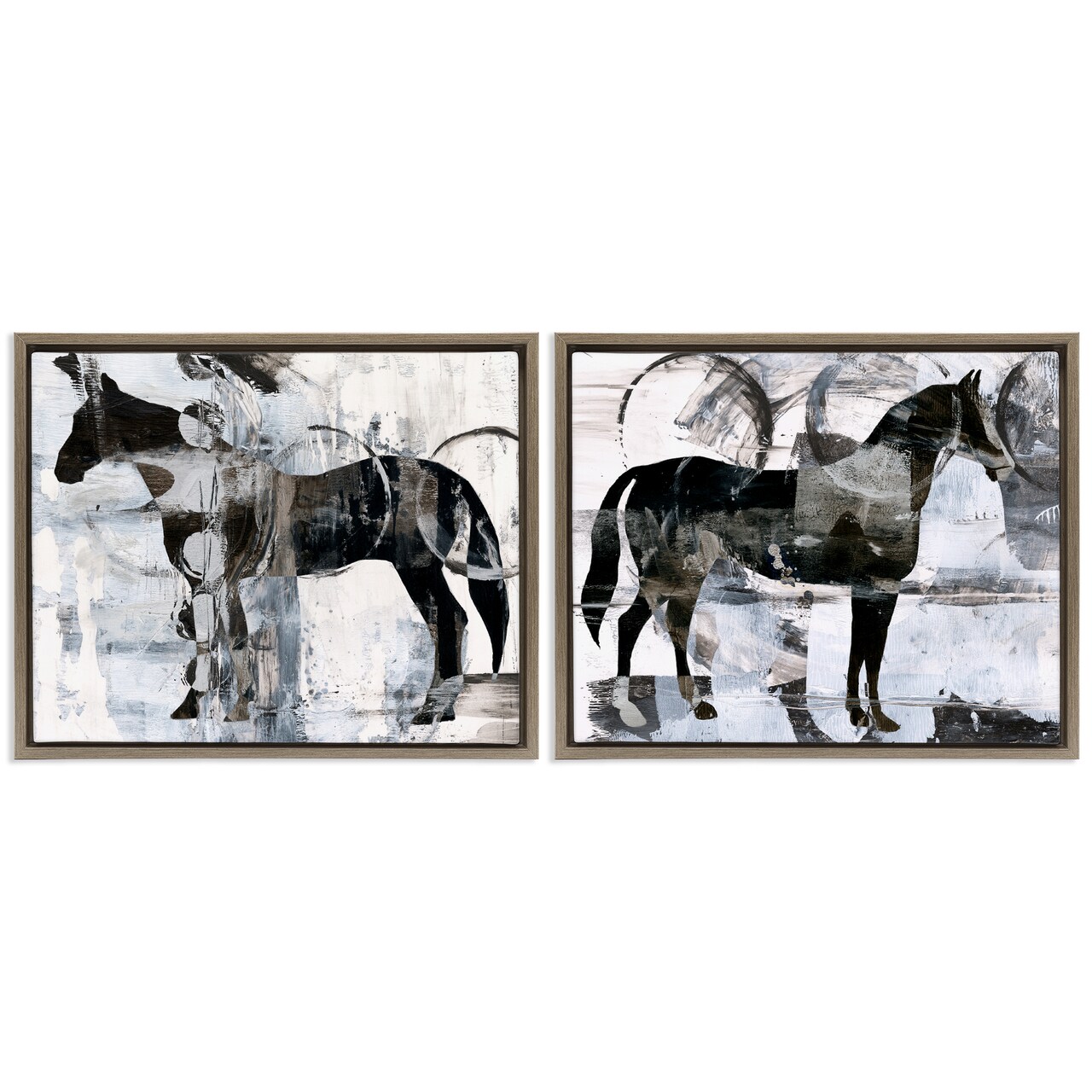 Stupell Industries Abstract Horse Silhouette Circles 2 pc Framed Floater Canvas Wall Art Set Design by Ethan Harper